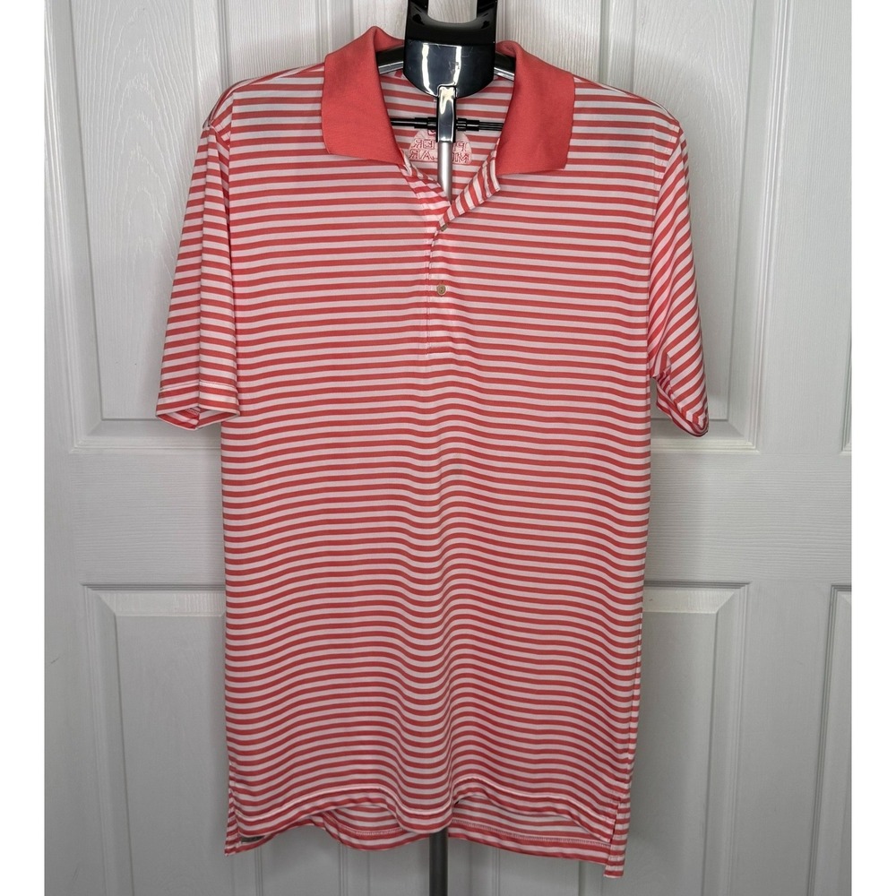 Peter Millar Summer Comfort Polo Mens XL Coral White Striped Golf Shirt Korea